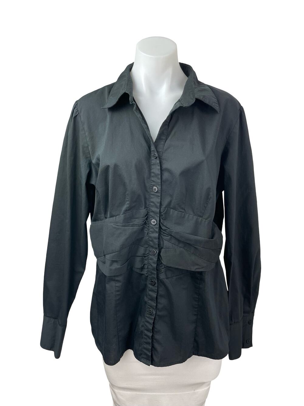 Worthington Women's Collared Long Sleeve Pleated Button-Down Shirt Blouse Top XL